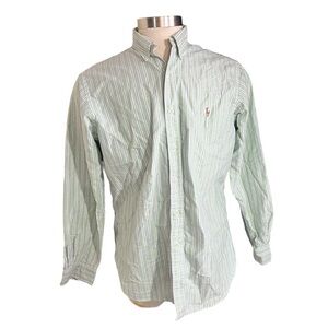 Polo Ralph Lauren Men Green Purple Striped Long Sleeve Button Up Sz 16.5 Cotton